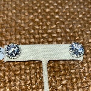 Round Halo CZ Stud Earrings - 9mm